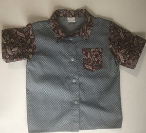 3T - 4T Boys Dress Shirt, Gray/Maroon Paisley