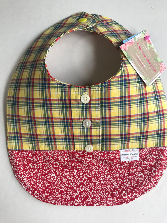 Baby Bib, Large, Reversible, Fully Insulated and Machine Washable, plaid/country print